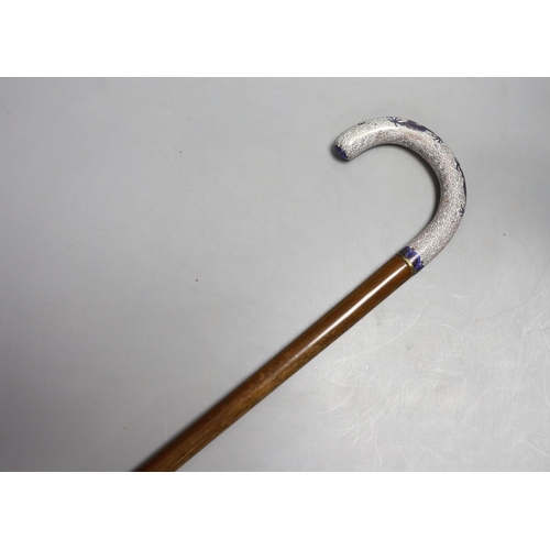 1380 - A 19th / 20th century Chinese walking stick with cloisonne handle with five claw dragon