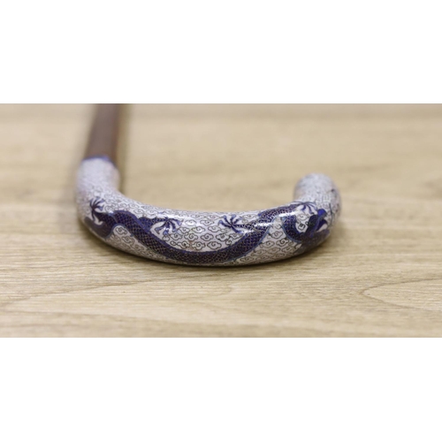 1380 - A 19th / 20th century Chinese walking stick with cloisonne handle with five claw dragon