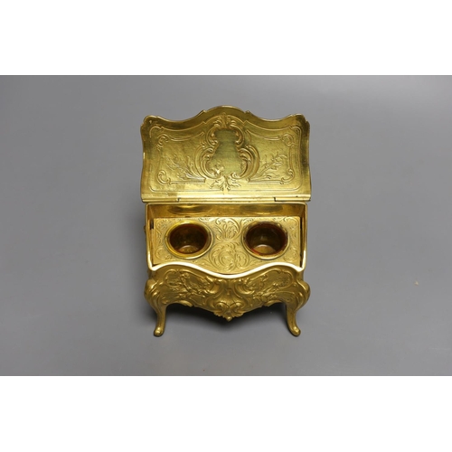 1567 - A novelty gilt metal, serpentine shaped miniature chest inkwell and a similar urn shaped inkwell,Che... 