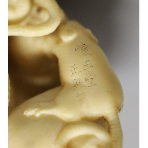 1571 - A fine Japanese carved ivory Okimono of a mischief  of rats, Meiji period, six character inscripti... 