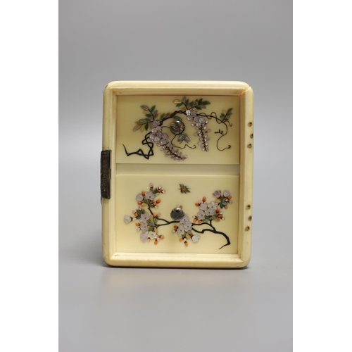 1576 - A Japanese Shibayama style ivory kodansu (table cabinet), Meiji period, with white metal lock, hinge... 