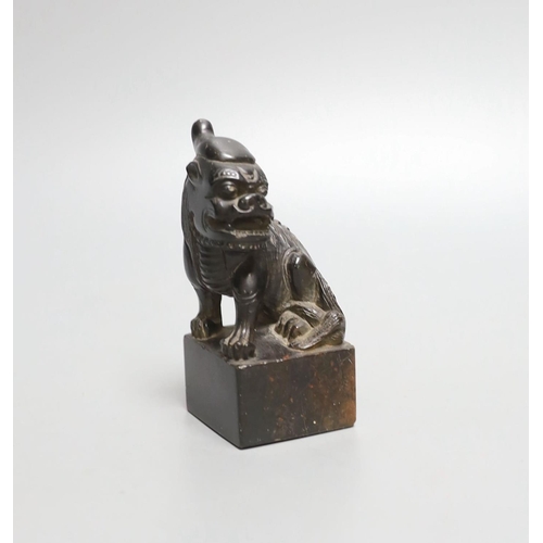 1579 - A Chinese soapstone pixiu (lion dog) seal,9.5 cms high.