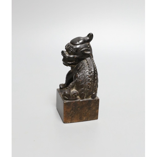 1579 - A Chinese soapstone pixiu (lion dog) seal,9.5 cms high.