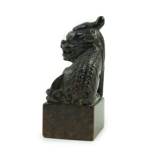 1579 - A Chinese soapstone pixiu (lion dog) seal,9.5 cms high.