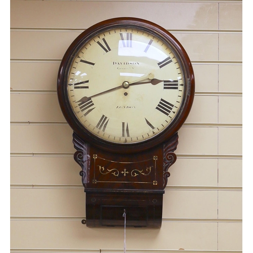 1598 - Davidson of London. A William IV brass inset mahogany drop dial wall timepiece