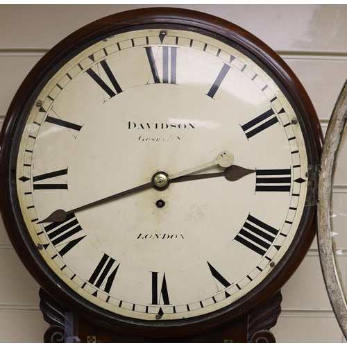 1598 - Davidson of London. A William IV brass inset mahogany drop dial wall timepiece