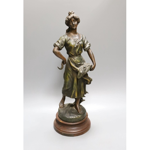 1610 - After Sylvain Kinsburger, an early 20th century French painted spelter statuette Glaneuse 51cm... 