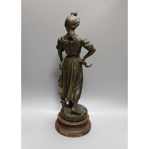 1610 - After Sylvain Kinsburger, an early 20th century French painted spelter statuette Glaneuse 51cm... 