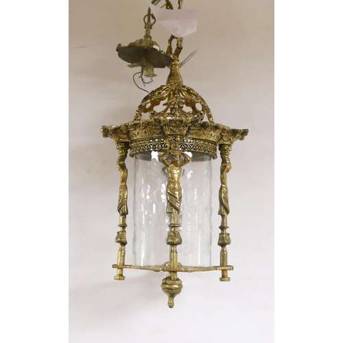 1617 - A cast brass lantern - approx 43cm high