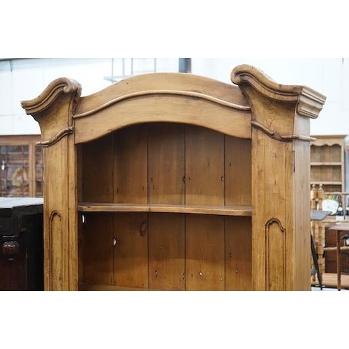 11 - An 18th century style French provincial pine open bookcase, length 116cm, depth 28cm, height 204cm... 