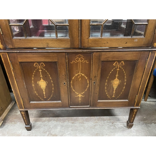 13 - An Edwardian marquetry inlaid mahogany display cabinet, width 94cm, depth 38cm, height 174cm... 