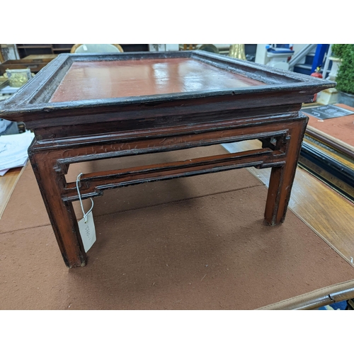 22 - A Chinese rectangular lacquer low table, width 73cm, depth 52cm, height 33cm