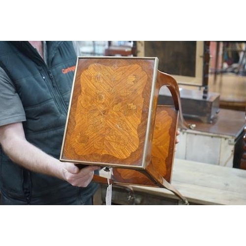 28 - A Louis XV style marquetry inlaid brass mounted kingwood two tier table, width 25cm, depth 33cm, hei... 