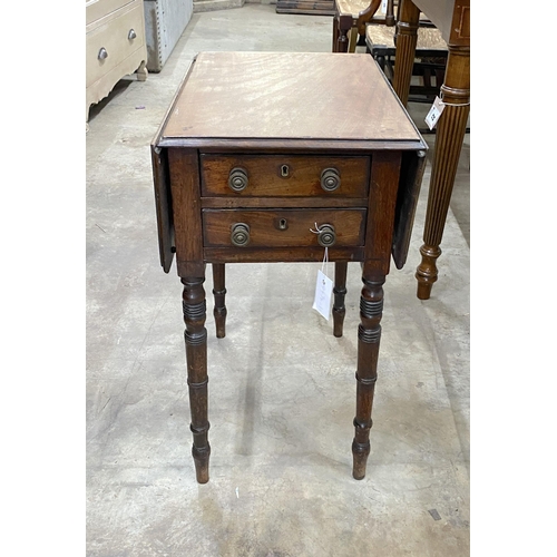 29 - A Regency mahogany drop flap work table, width 50cm, depth 35cm, height 84cm