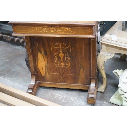 30 - A late Victorian marquetry inlaid rosewood Davenport, width 53cm, depth 54cm, height 86cm... 