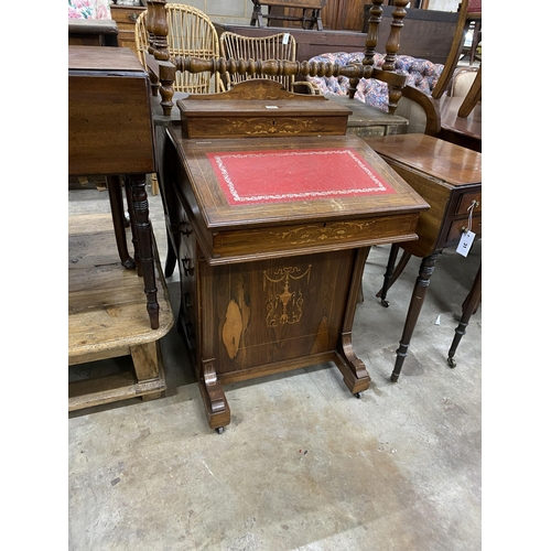 30 - A late Victorian marquetry inlaid rosewood Davenport, width 53cm, depth 54cm, height 86cm... 