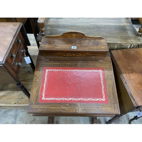 30 - A late Victorian marquetry inlaid rosewood Davenport, width 53cm, depth 54cm, height 86cm... 