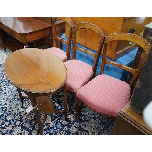 32 - A late Victorian mahogany oval topped occasional table, width 75cm, height 71cm together with three ... 