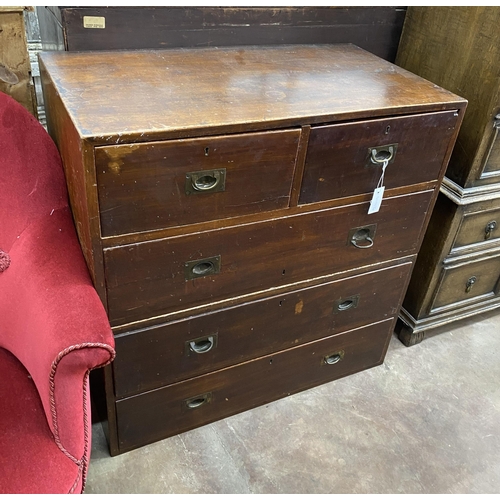 37 - A 19th century two part teak military chest, width 91cm, depth 49cm, height 91cm