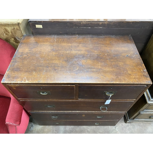 37 - A 19th century two part teak military chest, width 91cm, depth 49cm, height 91cm