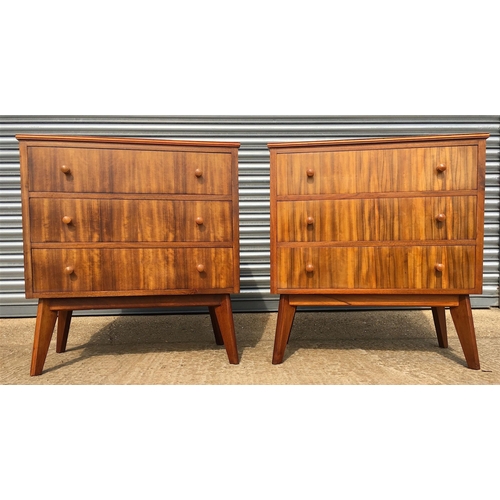 45 - A pair of 1960s Morris Of Glasgow walnut three drawer chests, width 79cm, depth 47cm, height 86cm... 