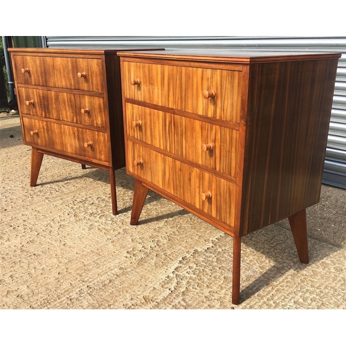 45 - A pair of 1960s Morris Of Glasgow walnut three drawer chests, width 79cm, depth 47cm, height 86cm... 