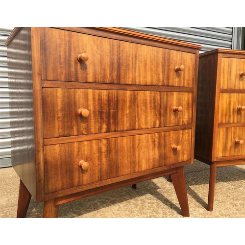 45 - A pair of 1960s Morris Of Glasgow walnut three drawer chests, width 79cm, depth 47cm, height 86cm... 