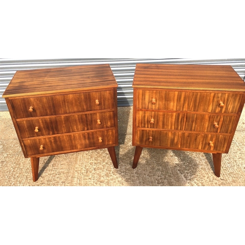 45 - A pair of 1960s Morris Of Glasgow walnut three drawer chests, width 79cm, depth 47cm, height 86cm... 