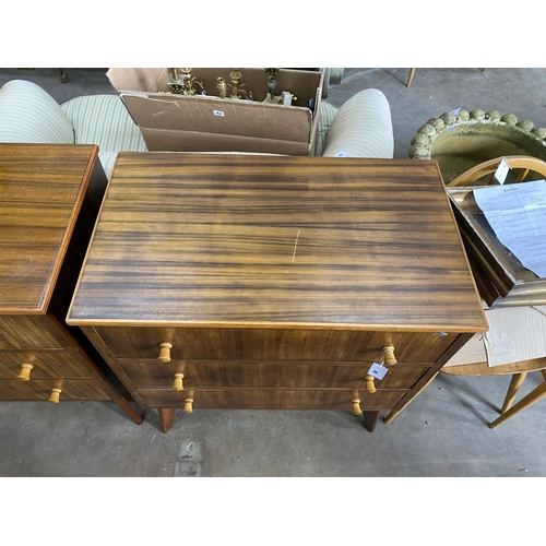 45 - A pair of 1960s Morris Of Glasgow walnut three drawer chests, width 79cm, depth 47cm, height 86cm... 