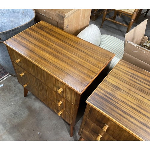 45 - A pair of 1960s Morris Of Glasgow walnut three drawer chests, width 79cm, depth 47cm, height 86cm... 