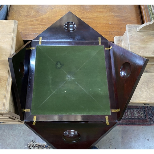 52 - An Edwardian ebonised envelope card table, width 58cm, height 74cm