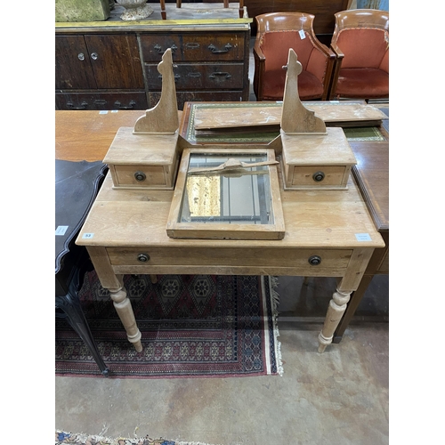 53 - A Victorian pine dressing table, width 91cm, depth 47cm, height 130cm (mirror lacks fixings)... 