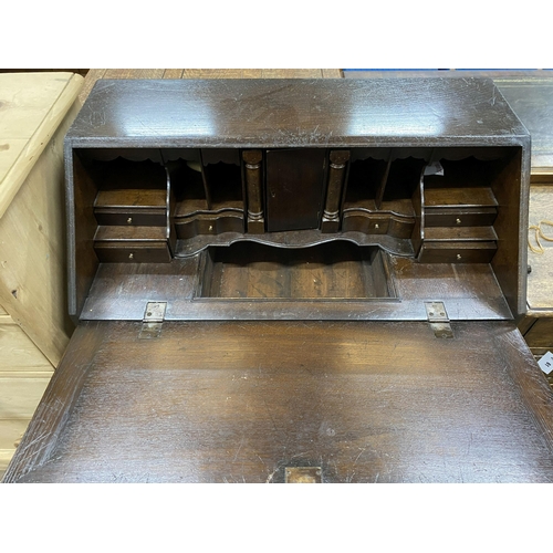 59 - A late 18th century oak bureau, width 89cm, depth 50cm, height 102cm