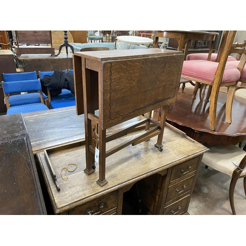 60 - An Arts & Crafts inlaid oak Sutherland table, width 56cm, depth 19cm, height 61cm