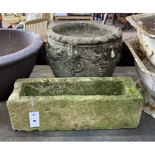 8 - A circular reconstituted stone garden planter, diameter 38cm, height 32cm together with a smaller re... 