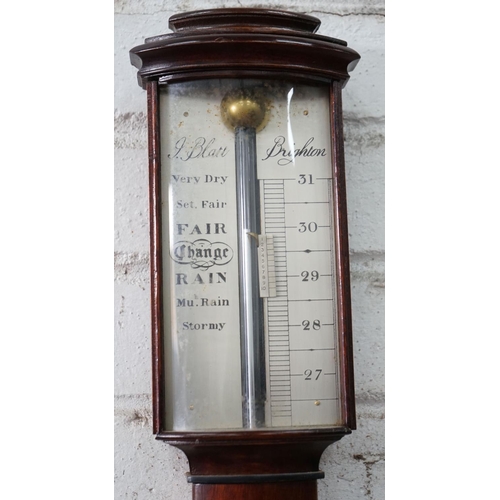 13 - A Georgian style mercury stick barometer and thermometer, dial marked J. Blatt, Brighton, in mahogan... 