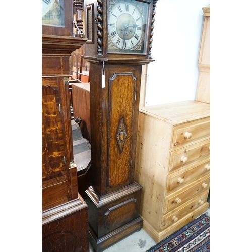 22 - A 1920's oak 8 day longcase clock, height 187cm