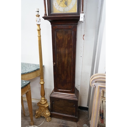 29 - A George III style oak cased longcase clock with silvered chapter ring, height 197cm