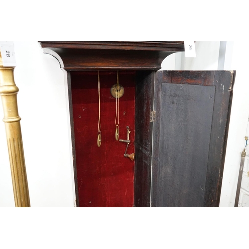 29 - A George III style oak cased longcase clock with silvered chapter ring, height 197cm