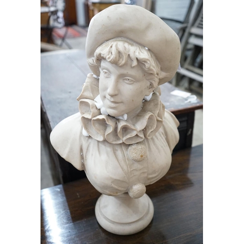 37 - A faux marble bust of a Pierrette, height 54cm