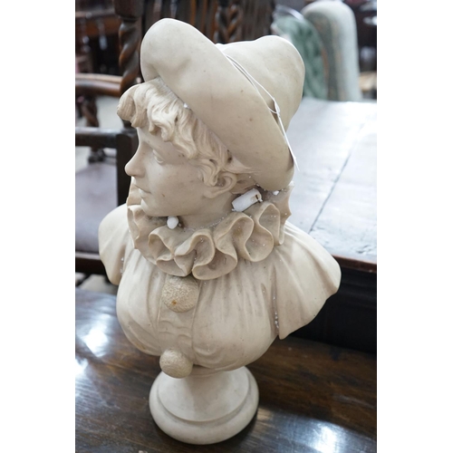 37 - A faux marble bust of a Pierrette, height 54cm