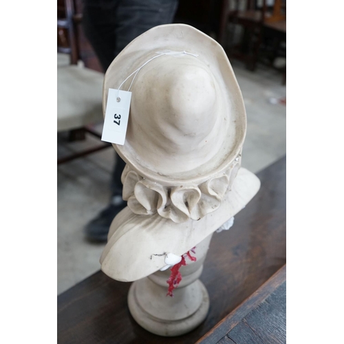 37 - A faux marble bust of a Pierrette, height 54cm