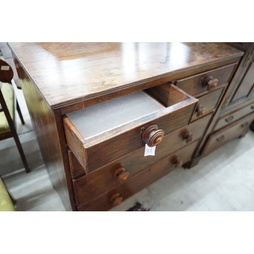 47 - An early 19th century provinical oak chest of two short and three long drawers, width 93cm, depth 48... 