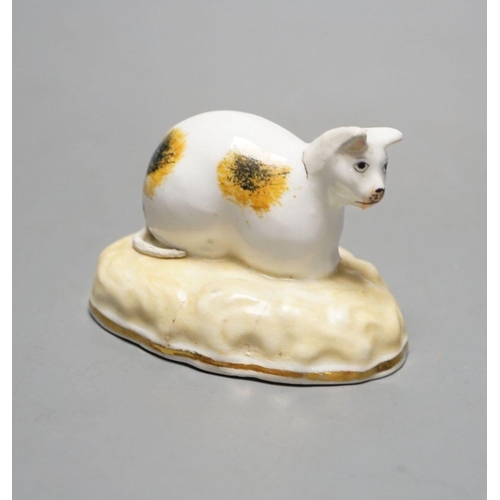 498 - A rare Samuel Alcock porcelain model of a recumbent cat, circa 1835-50, impressed ‘6’, Cf. Dennis G.... 