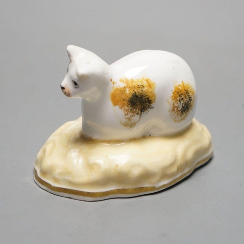 498 - A rare Samuel Alcock porcelain model of a recumbent cat, circa 1835-50, impressed ‘6’, Cf. Dennis G.... 