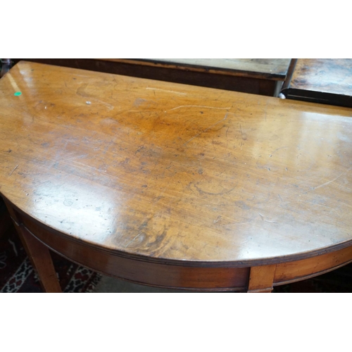 55 - A George III mahogany D shaped side table, width 122cm, depth 59cm, height 73cm