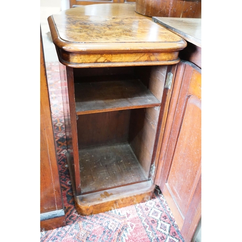 57 - A Victorian figured walnut bedside cabinet, width 42cm, depth 38cm, height 75cm