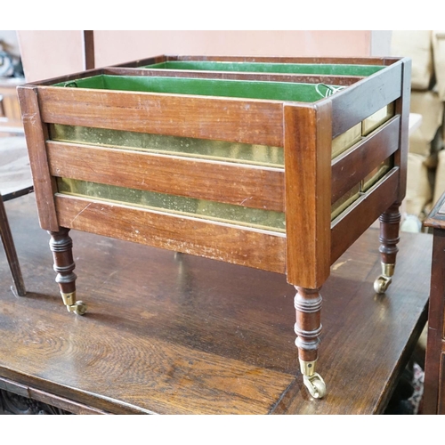 64 - A 19th century mahogany two division planter with brass liners converted from a Canterbury, width 50... 