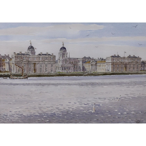 678 - John Lynch (b.1936), watercolour, Royal Naval College, Greenwich, monogrammed, 25 x 35cm... 