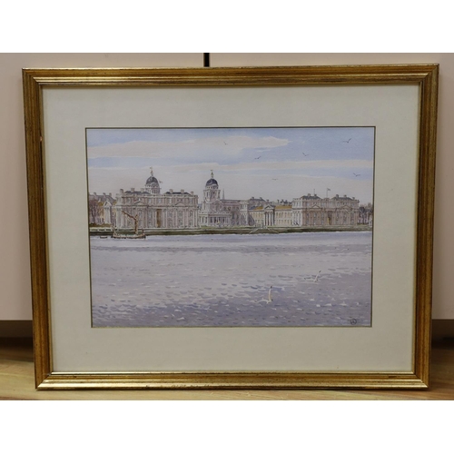 678 - John Lynch (b.1936), watercolour, Royal Naval College, Greenwich, monogrammed, 25 x 35cm... 